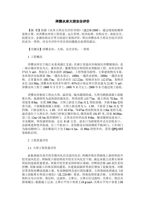 泽雅水库大坝安全评价