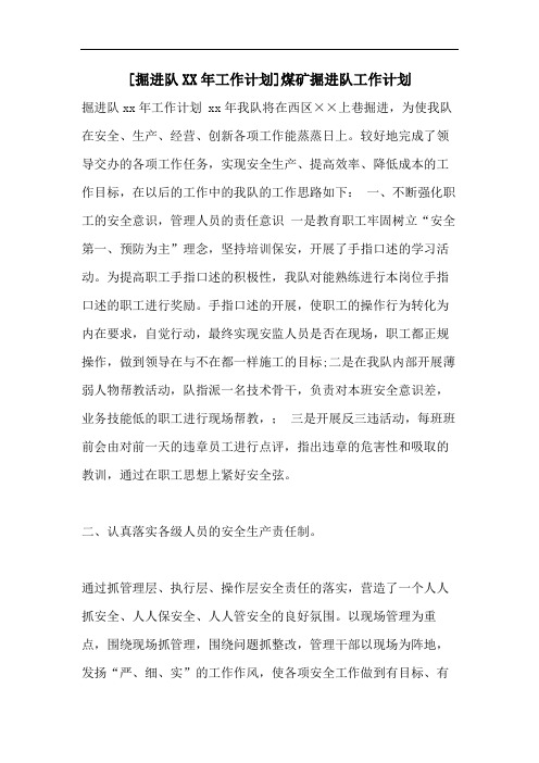 [掘进队XX年工作计划]煤矿掘进队工作计划