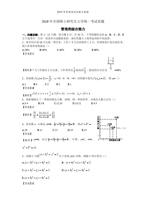 2019年管理类综合能力真题