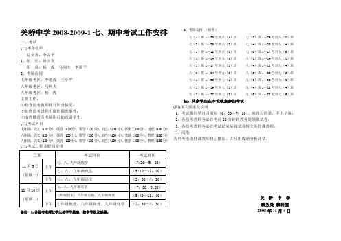 08-09学年度第一学期期中监测安排表