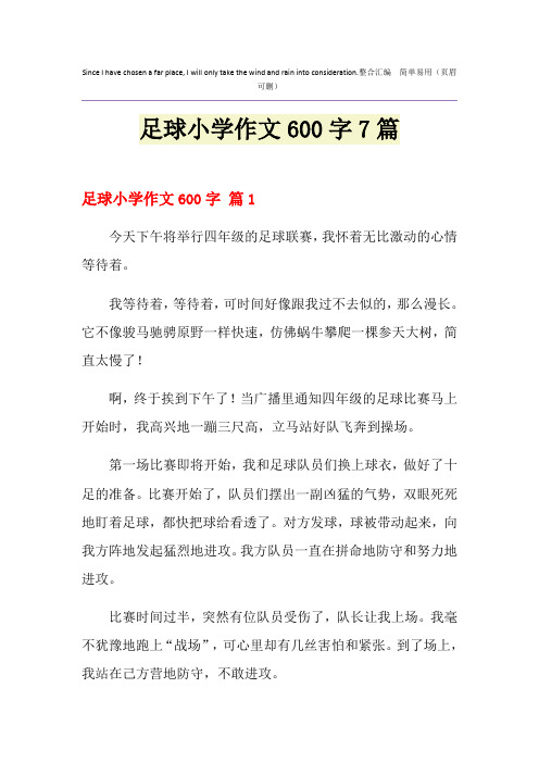 足球小学作文600字7篇