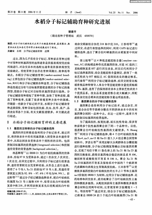 水稻分子标记辅助育种研究进展