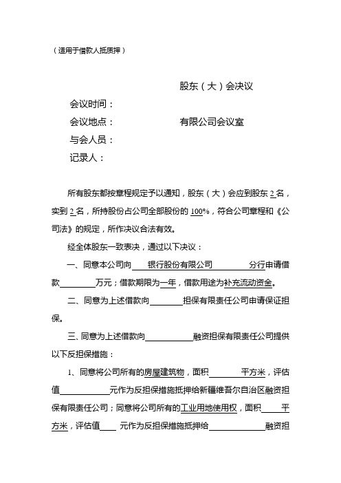 融资担保公司反担保股东会决议