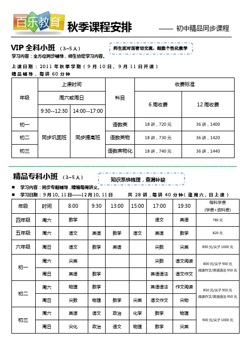 初中精品同步课程设置