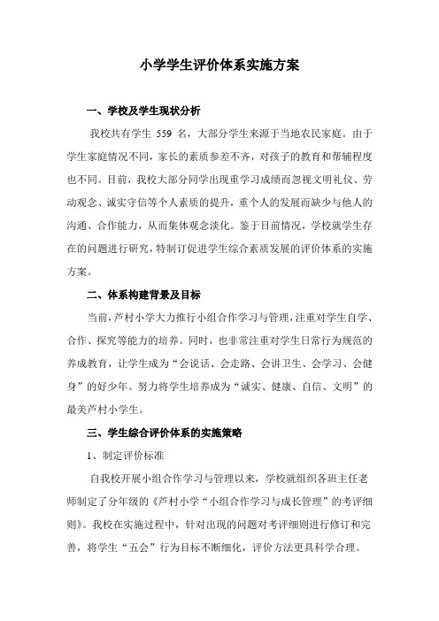 小学学生综合评价体系实施方案