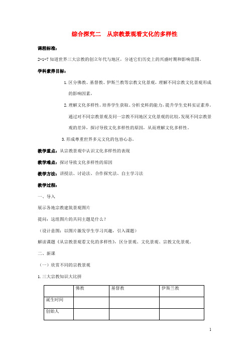 八年级历史与社会上册 相继兴衰的中古欧亚国家综合探究二从宗教景观看文化的多样性教案人教版(1)