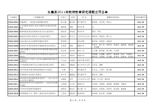 永嘉县课题立项名单