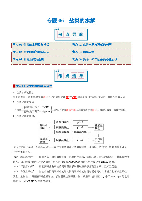 专题06盐类的水解(考点清单)(讲练)