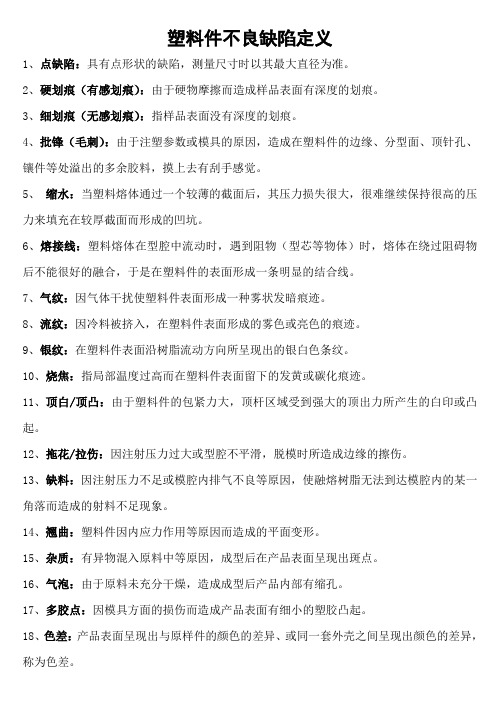 塑料件不良缺陷定义