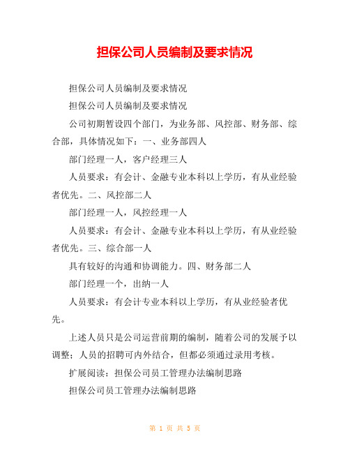 担保公司人员编制及要求情况