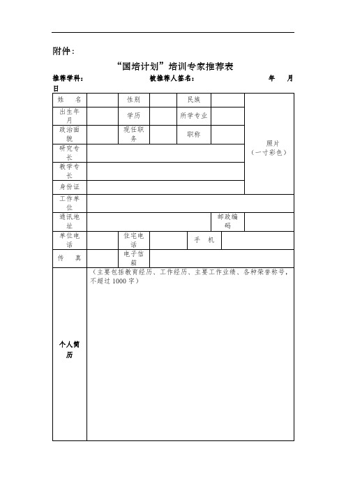 国培计划培训专家推荐表【模板】