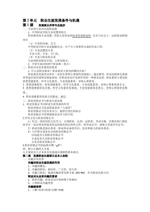 职业生涯规划第二单元复习要点