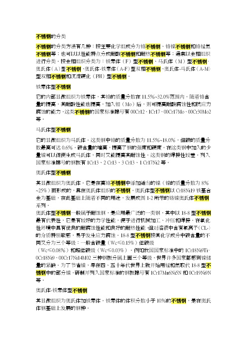 不銹钢的分类