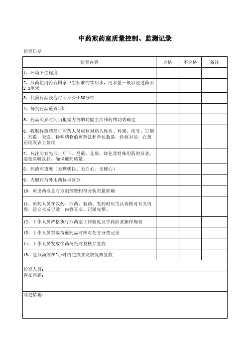 中药煎药室质量控制监测检查记录