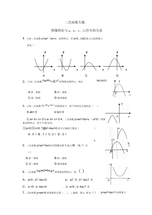 二次函数图像特征和a、b、c、△符号关系
