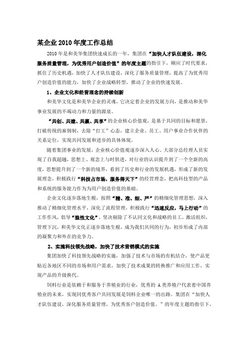 某企业2010年度工作总结 (3)