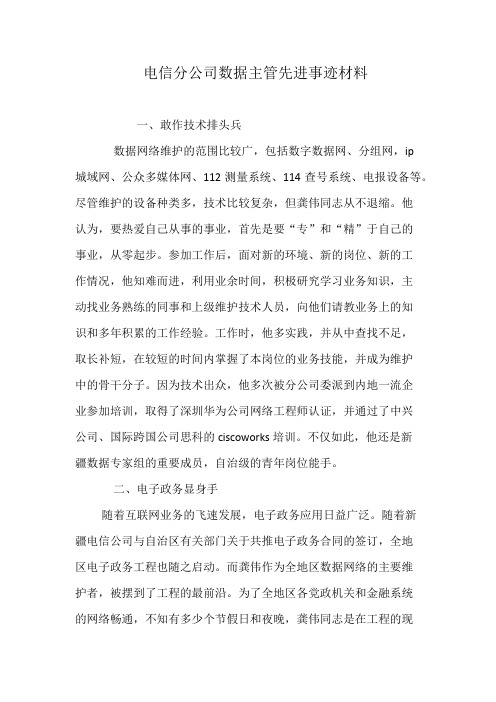 电信分公司数据主管先进事迹材料