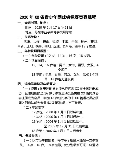 2020年XX省青少年网球锦标赛竞赛规程【模板】
