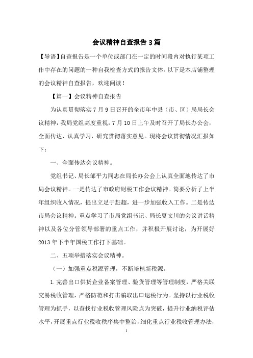 会议精神自查报告3篇