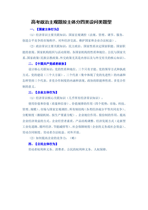 高考政治主观题按主体分四类设问类题型