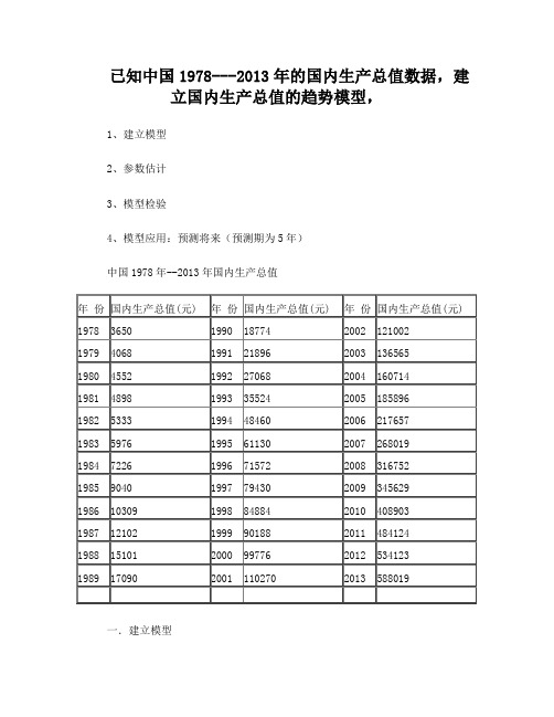 计量经济学国内生产总值1978-2013eviews建模分析