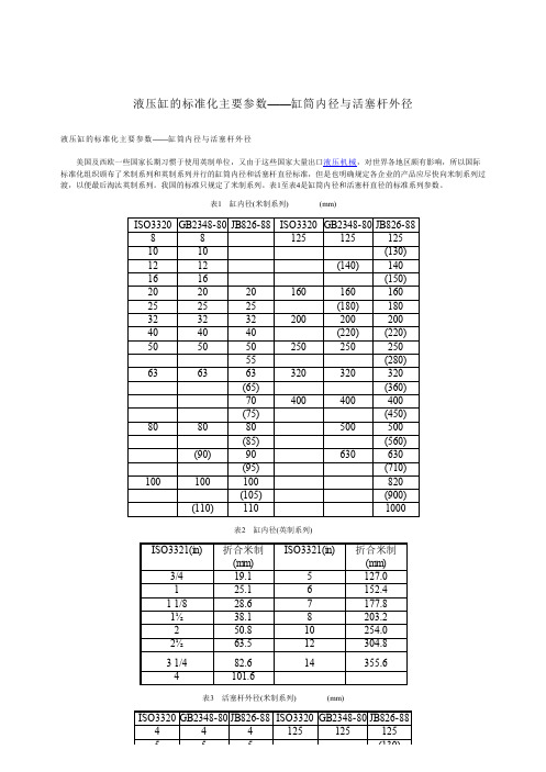 液压缸的标准化主要参数——缸筒内径与活塞杆外径