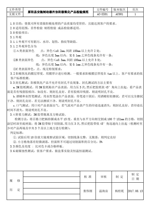 阳极氧化产品检验规范