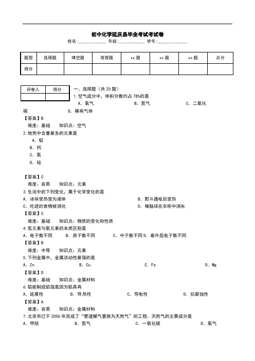 初中化学延庆县毕业考试考试卷.doc