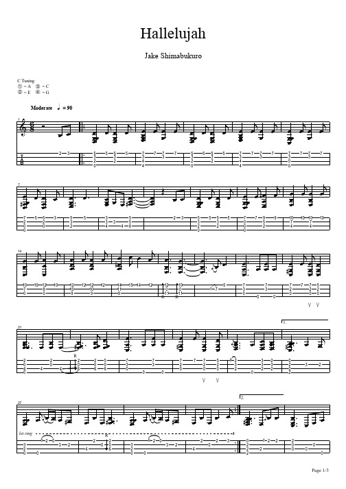 Hallelujah尤克里里曲谱