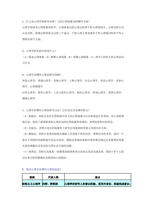普通心理学简答论述及答案