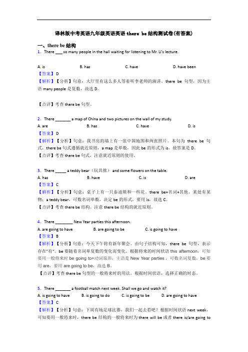 译林版中考英语九年级英语英语there be结构测试卷(有答案)