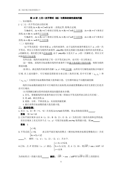 二元一次不等式(组)与简单的线性规划问题(教师版)