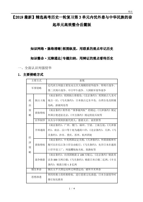 高考历史一轮复习第3单元内忧外患与中华民族的奋起单元高效整合岳麓版