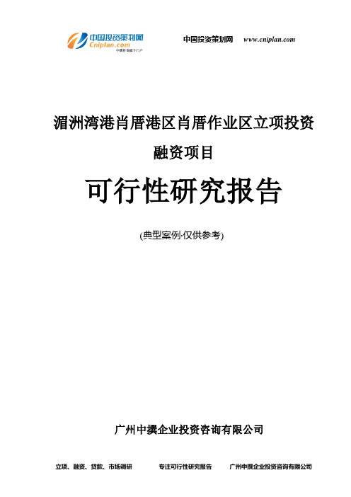 湄洲湾港肖厝港区肖厝作业区融资投资立项项目可行性研究报告(非常详细)