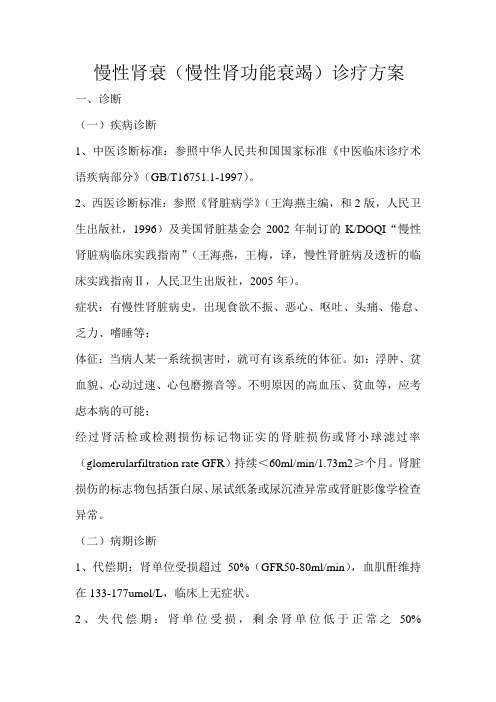 慢性肾衰(慢性肾功能衰竭)诊疗方案