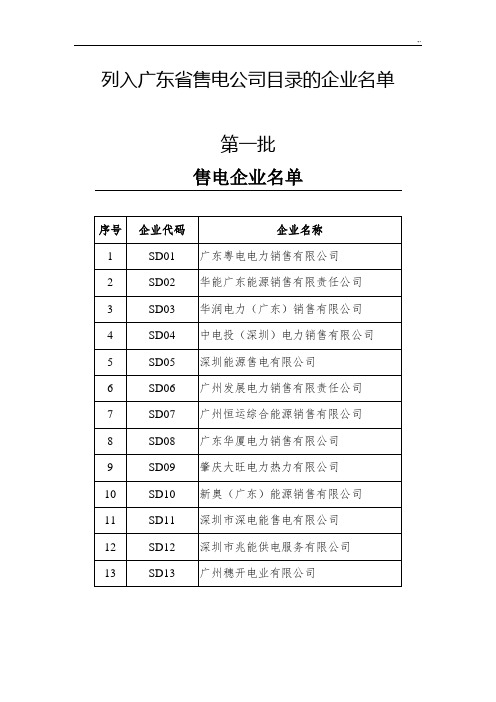 列入广东地区售电企业名目的集团公司详细名单(6批)