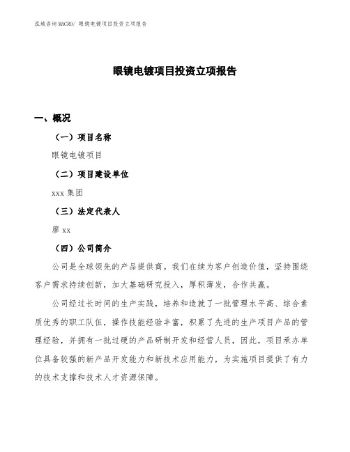 眼镜电镀项目投资立项报告