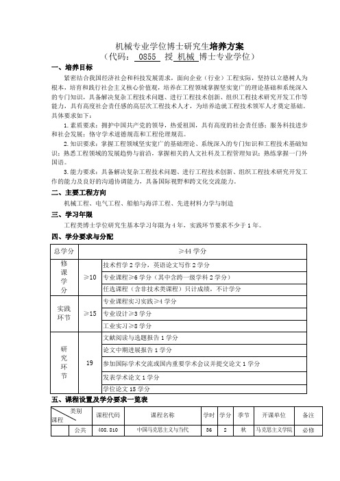 机械专业学位博士研究生培养方案