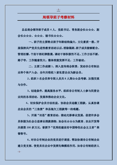 局领导班子考察材料