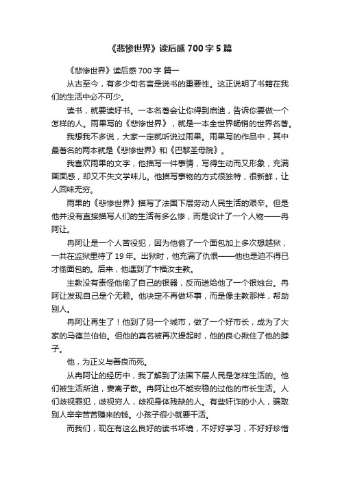 《悲惨世界》读后感700字5篇