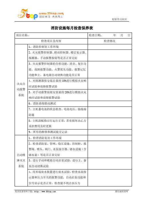 消防设施每月检查保养记录表
