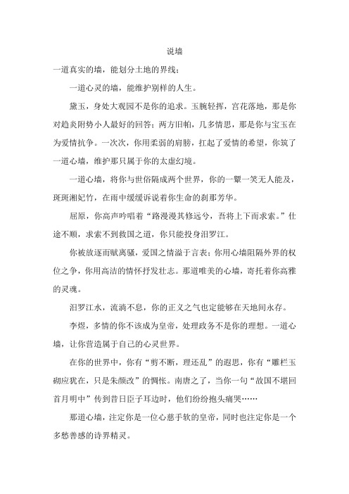 石家庄市中考满分作文-说墙