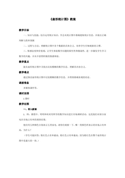最新冀教版小学数学六年级上册《扇形统计图》教案(优质精编)