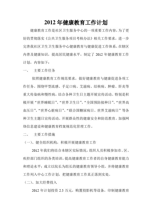 2011年健康教育工作计划