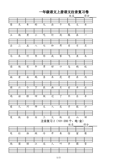 一年级语文上册语文注音复习卷