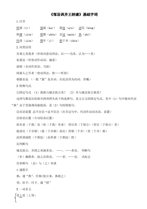 〖2021年整理〗《邹忌讽齐王纳谏》基础字词