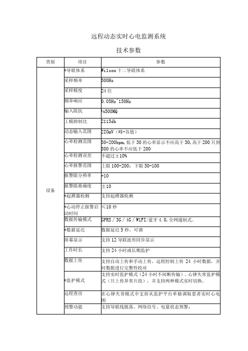 远程动态实时心电监测系统技术参数