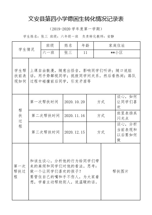 六一张三德困生转化情况记录表 - 副本