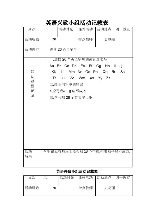 小学英语兴趣小组活动记录