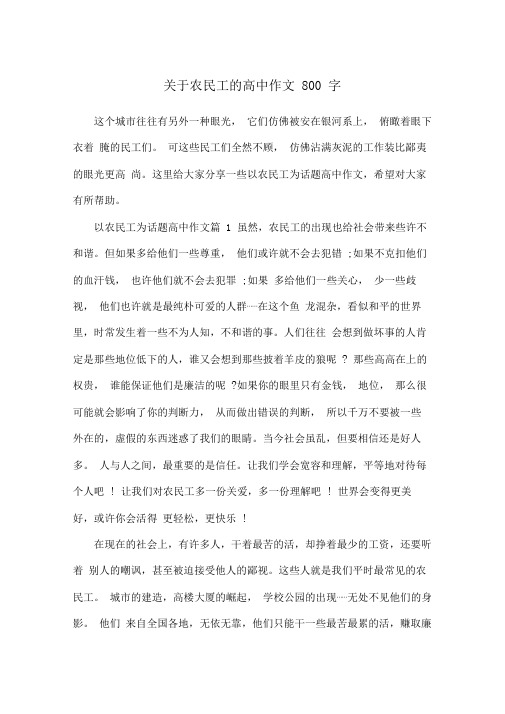 关于农民工的高中作文800字
